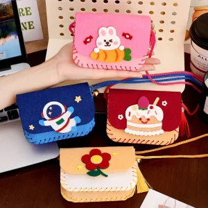 DIY Shoulder Bag Art Craft Kits for Kids Girls Kawaii Rabbit Flower Cake Astronaut Coin Purse Sewing Set Fine Motor Training Toy