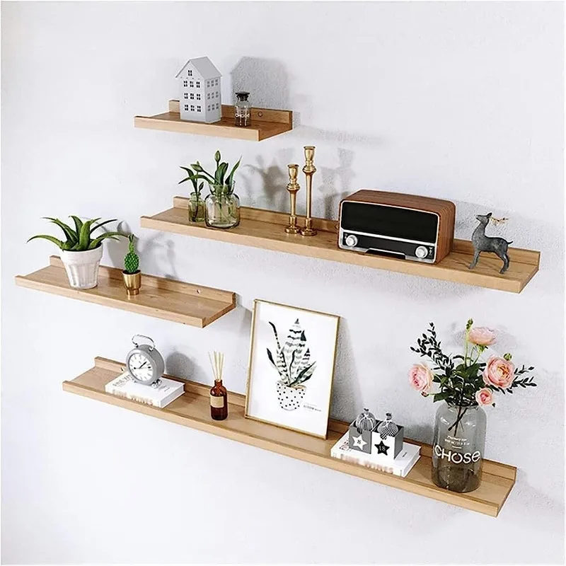 DIY Wood Wall Floating Shelves, Mounted Partition Display Stand Book Organizer, Ornament Storage for Bedroom Living Room Decor - Image 4