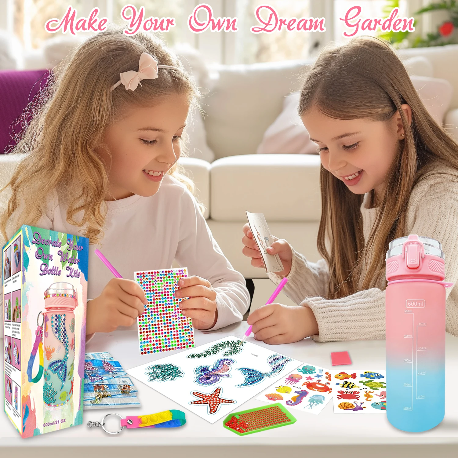 Decorate Your Own Water Bottle Kits for Girls Age 4-6-8-10,Mermaid Painting Crafts,Fun Arts and Crafts Gifts Toys for Girls Birt - Image 2