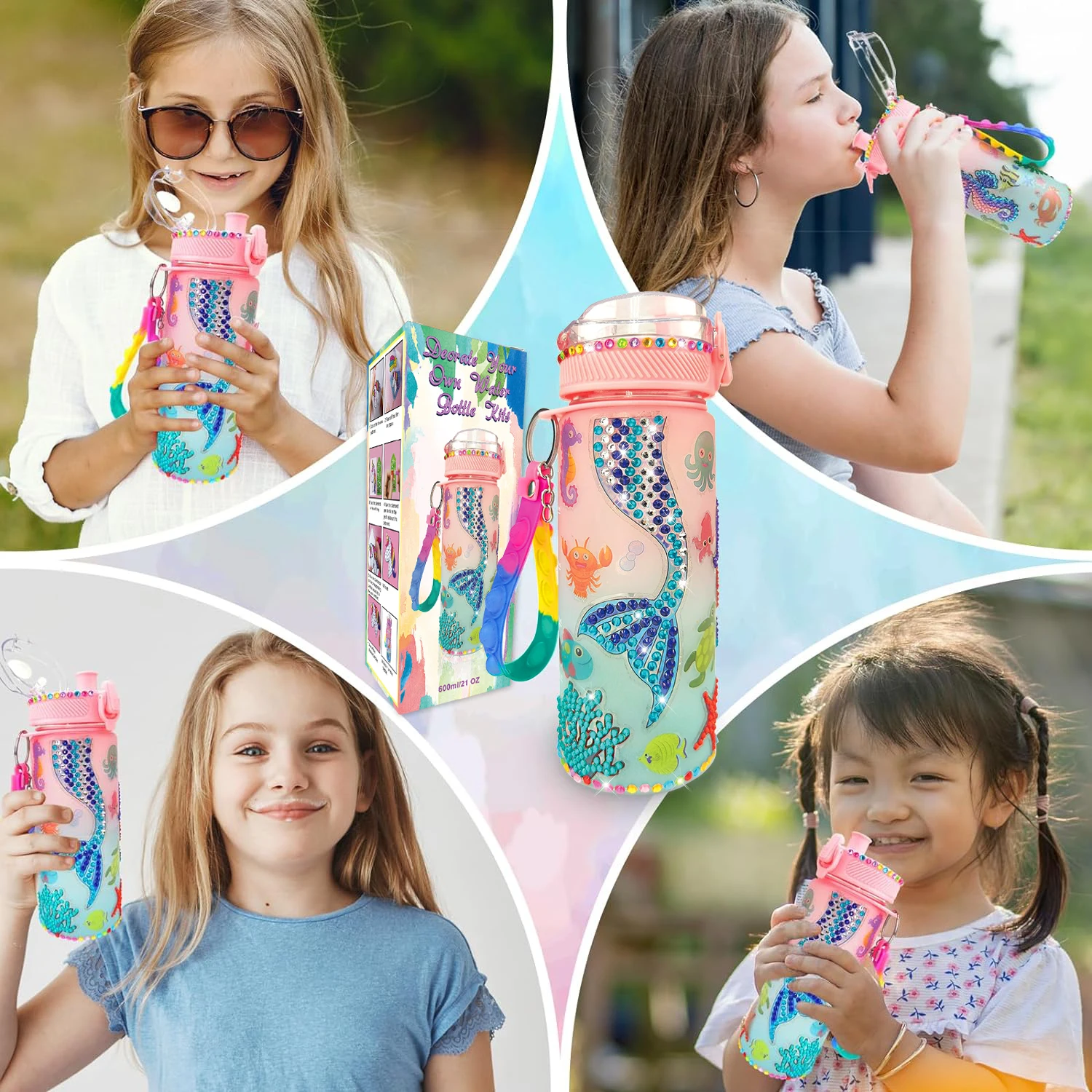 Decorate Your Own Water Bottle Kits for Girls Age 4-6-8-10,Mermaid Painting Crafts,Fun Arts and Crafts Gifts Toys for Girls Birt - Image 6