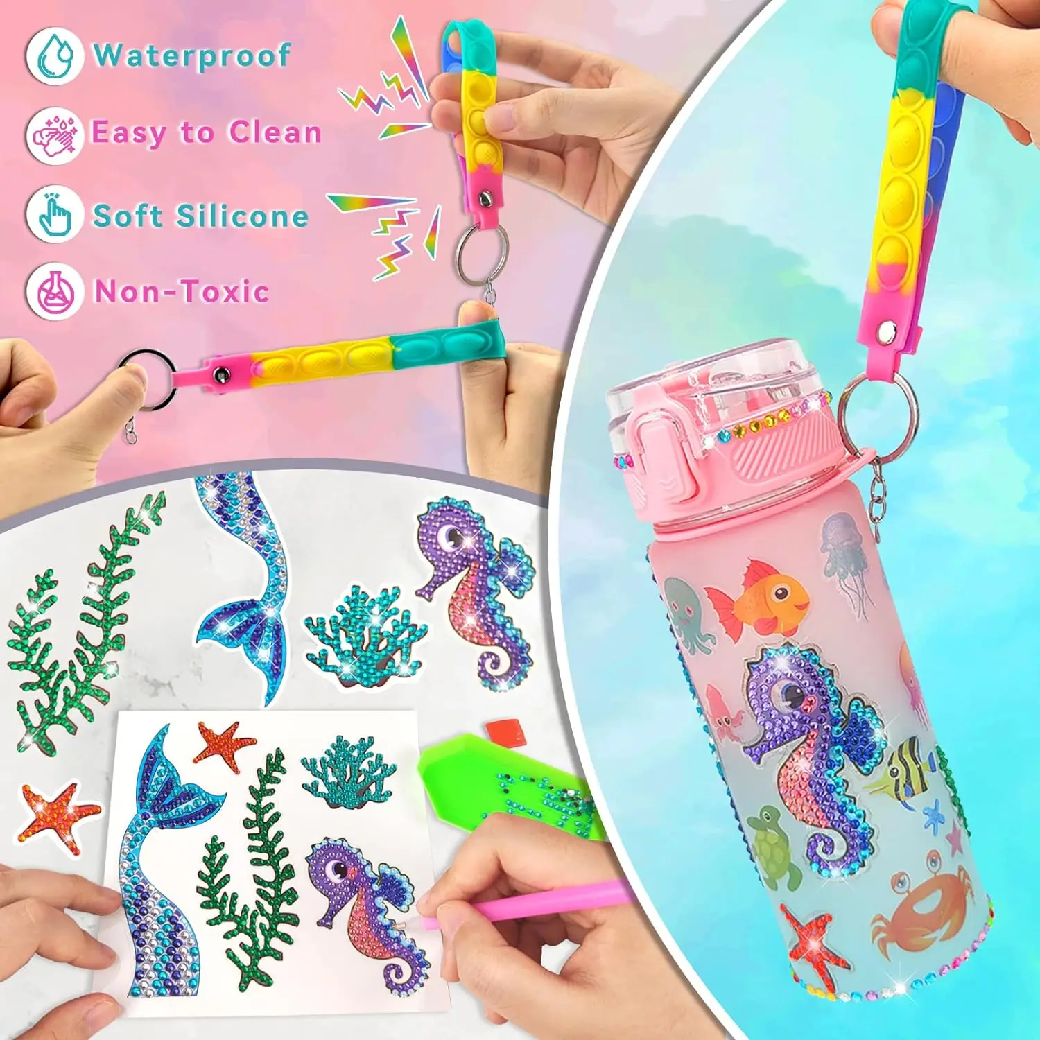 Decorate Your Own Water Bottle Kits for Girls Age 4-6-8-10,Mermaid Painting Crafts,Fun Arts and Crafts Gifts Toys for Girls Birt - Image 4