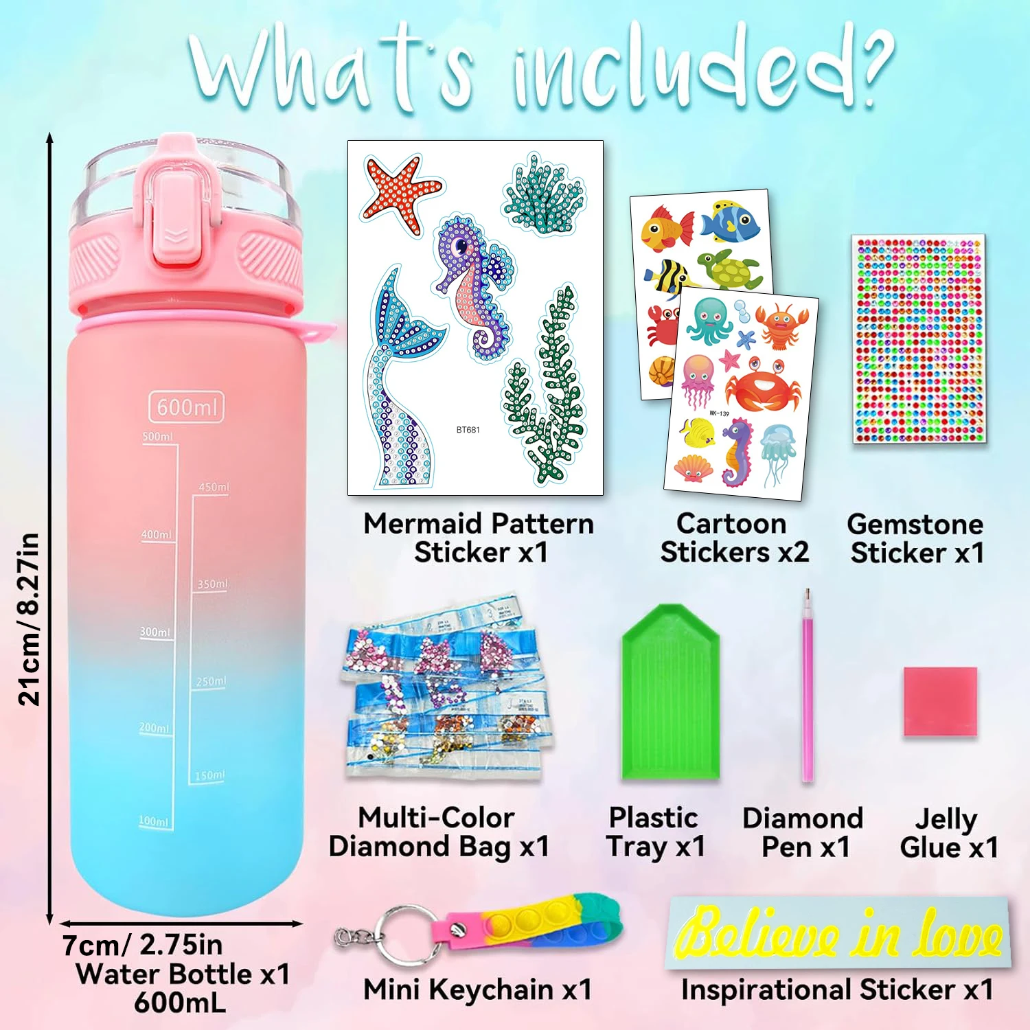 Decorate Your Own Water Bottle Kits for Girls Age 4-6-8-10,Mermaid Painting Crafts,Fun Arts and Crafts Gifts Toys for Girls Birt - Image 5