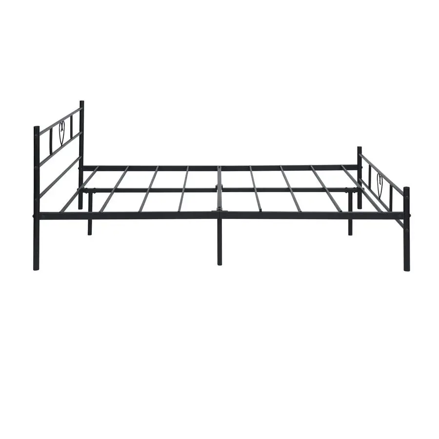 Double Bed 120 x 190 cm Metal Bed Frame Solid Bedstead Base Guest Bed with Headboard in Heart Symbol for Adults Teenagers, Blac - Image 6