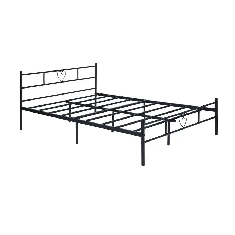 Double Bed 120 x 190 cm Metal Bed Frame Solid Bedstead Base Guest Bed with Headboard in Heart Symbol for Adults Teenagers, Blac - Image 4