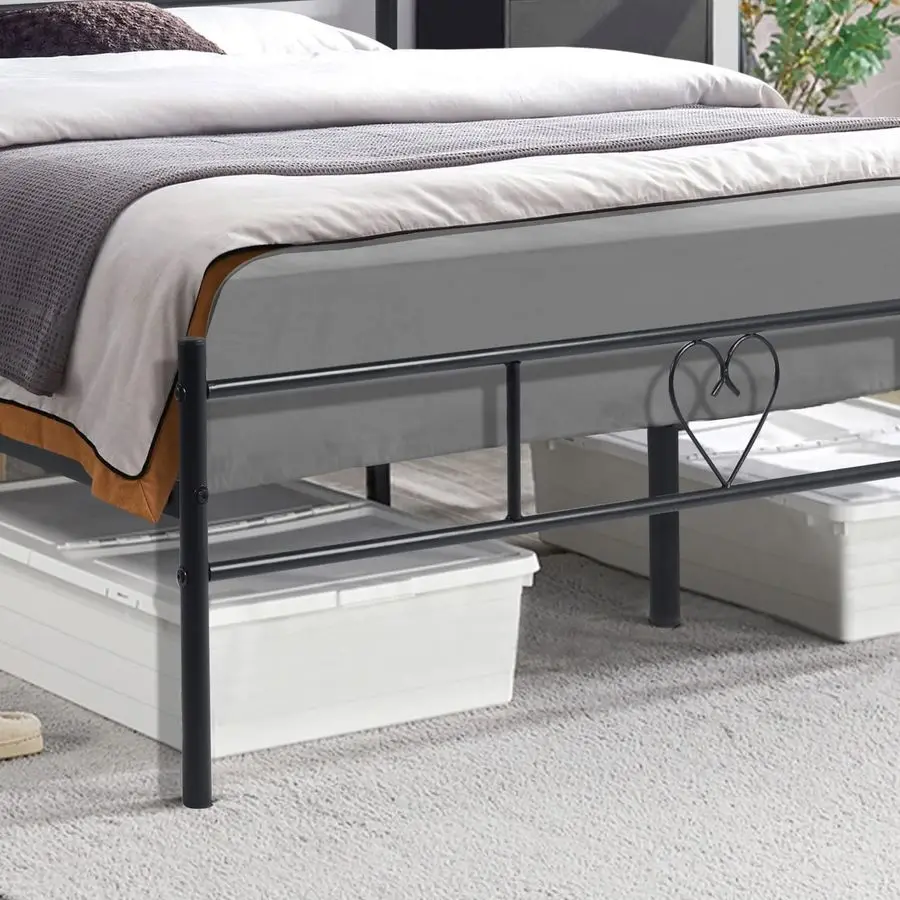 Double Bed 120 x 190 cm Metal Bed Frame Solid Bedstead Base Guest Bed with Headboard in Heart Symbol for Adults Teenagers, Blac - Image 5