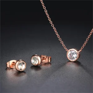 Double Fair Classic Jewelry Set For Women Simple Crystal Zircon Korean Pendant Necklace Earrings Fashion Jewelry For Female S370
