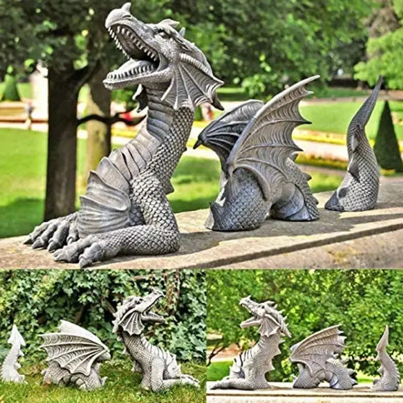 Dragon Shape Sculptures Resin Giants Lawn Sculpture Gothic Fantasy Dragon Figure Art Garden Patio Lawn Statues Garden Decoration - Image 2