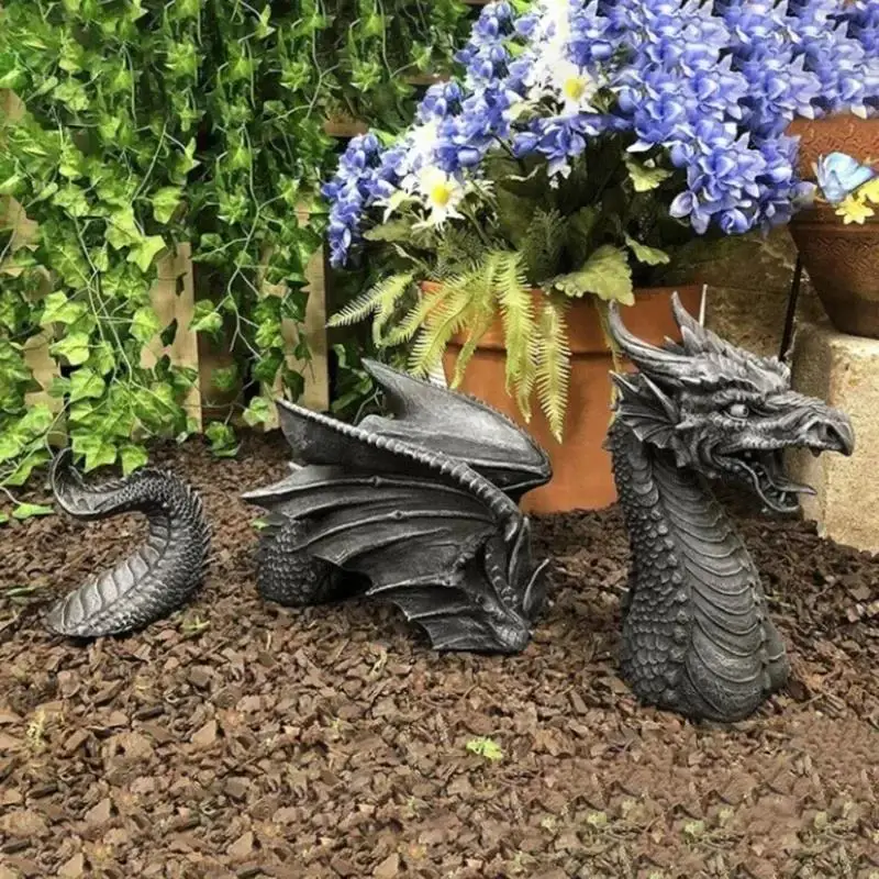 Dragon Shape Sculptures Resin Giants Lawn Sculpture Gothic Fantasy Dragon Figure Art Garden Patio Lawn Statues Garden Decoration - Image 3