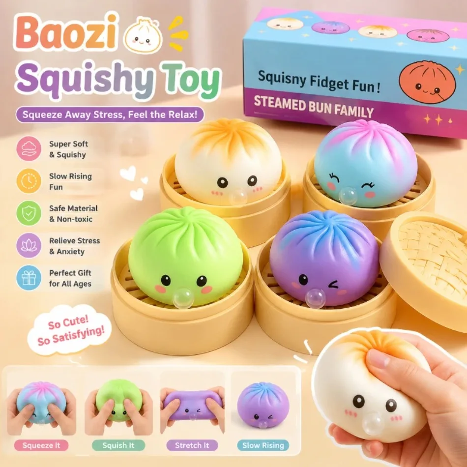 Dumpling Squishy Squeeze Toy, Anti-Stress Relief Desk Ornament, Soft Fidget Accessory - Image 6