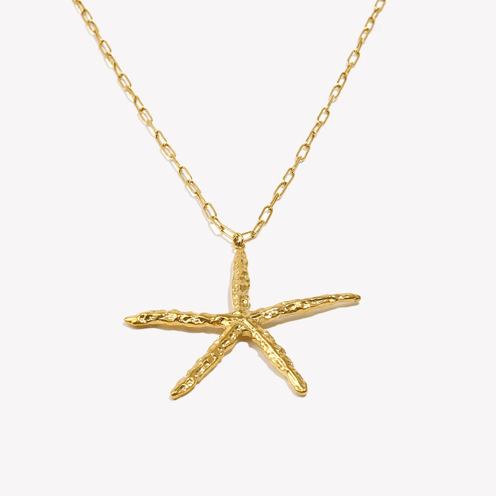 E.B.belle Exaggerated Hammer Pattern Star Necklace Earrrings Summer Hliday Women's Fashion Jewelry Set - Image 6
