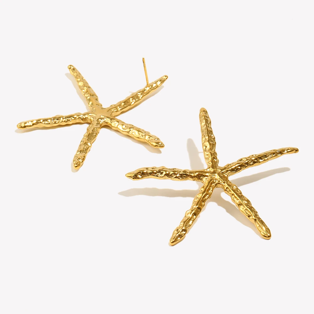 E.B.belle Exaggerated Hammer Pattern Star Necklace Earrrings Summer Hliday Women's Fashion Jewelry Set - Image 4