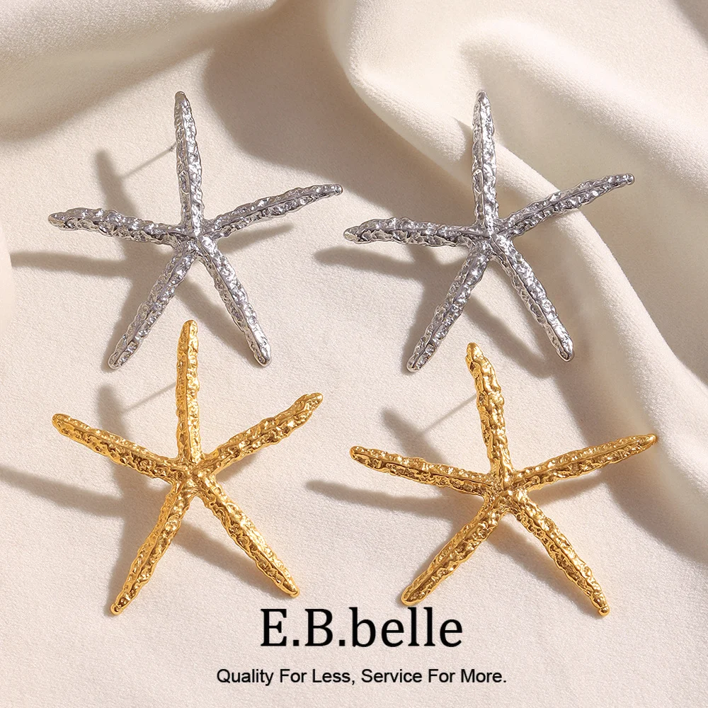 E.B.belle Exaggerated Hammer Pattern Star Necklace Earrrings Summer Hliday Women's Fashion Jewelry Set