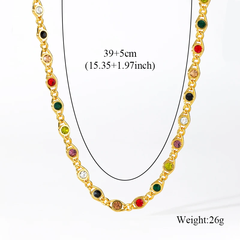 EILIECK 316L Stainless Steel Colorful Zirconia Chain Necklace Bracelet Jewelry Set Collar Women Delicate Necklace Party Gift - Image 2
