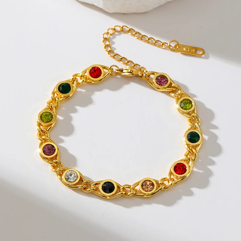 EILIECK 316L Stainless Steel Colorful Zirconia Chain Necklace Bracelet Jewelry Set Collar Women Delicate Necklace Party Gift - Image 4
