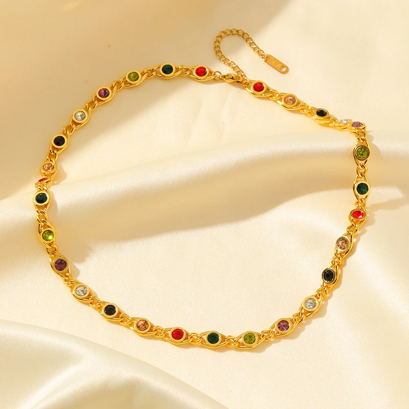 EILIECK 316L Stainless Steel Colorful Zirconia Chain Necklace Bracelet Jewelry Set Collar Women Delicate Necklace Party Gift - Image 5