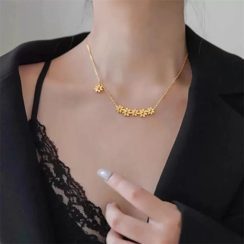 EILIECK 316L Stainless Steel Floral Flower Necklace Bracelets Earrings Set For Women Daily Trendy Waterproof Jewelry Gift - Image 3