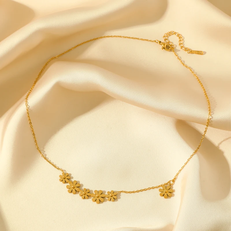 EILIECK 316L Stainless Steel Floral Flower Necklace Bracelets Earrings Set For Women Daily Trendy Waterproof Jewelry Gift - Image 4