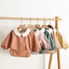 Easy Clean PU Full Sleeve Bib Baby Kids Solid Color Soft Faux Leather Children Apron Painting Meals Protection Waterproof Smock