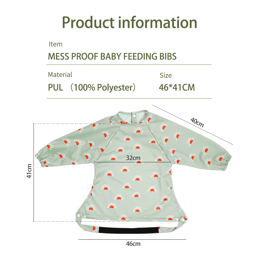 Elinfant New 1 Pc Table Use Polyester Waterproof Fashion Printed Snap Buttons Design Long Sleeve Mess Proof Baby Feeding Bib - Image 5