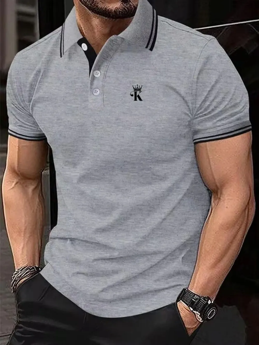 European and American men's summer minimalist letter printed soft and breathable polo short sleeved T-shirt outdoor casual top - Image 4