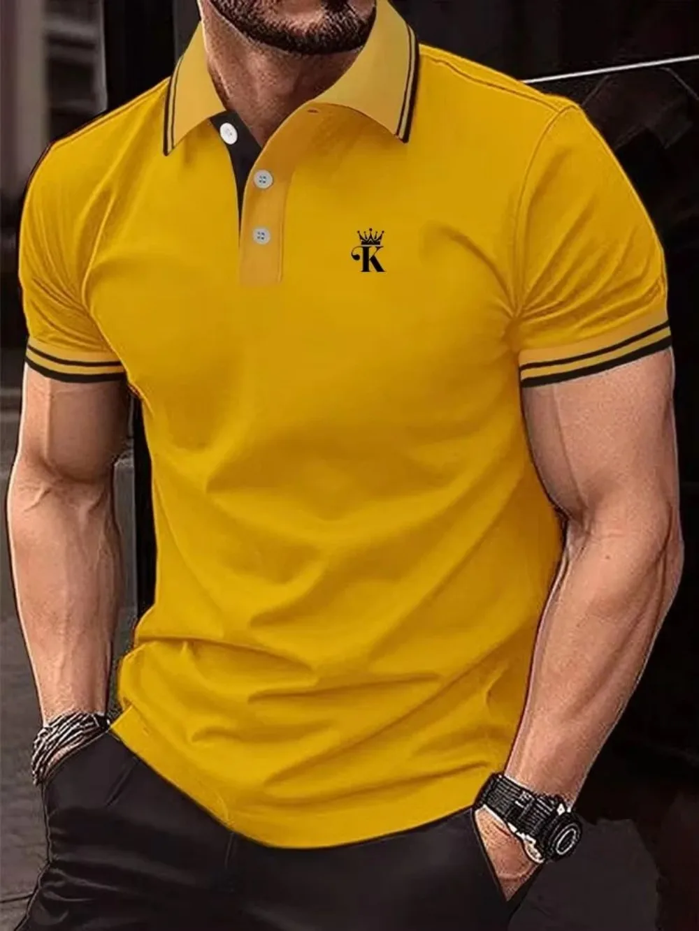 European and American men's summer minimalist letter printed soft and breathable polo short sleeved T-shirt outdoor casual top - Image 5