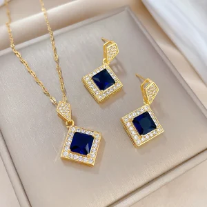 Exquisite Geometry Square Necklace Earrings Bracelet Jewelry Set Charm Ladies Jewelry Fashion Bridal Accessory Set Romantic Gift
