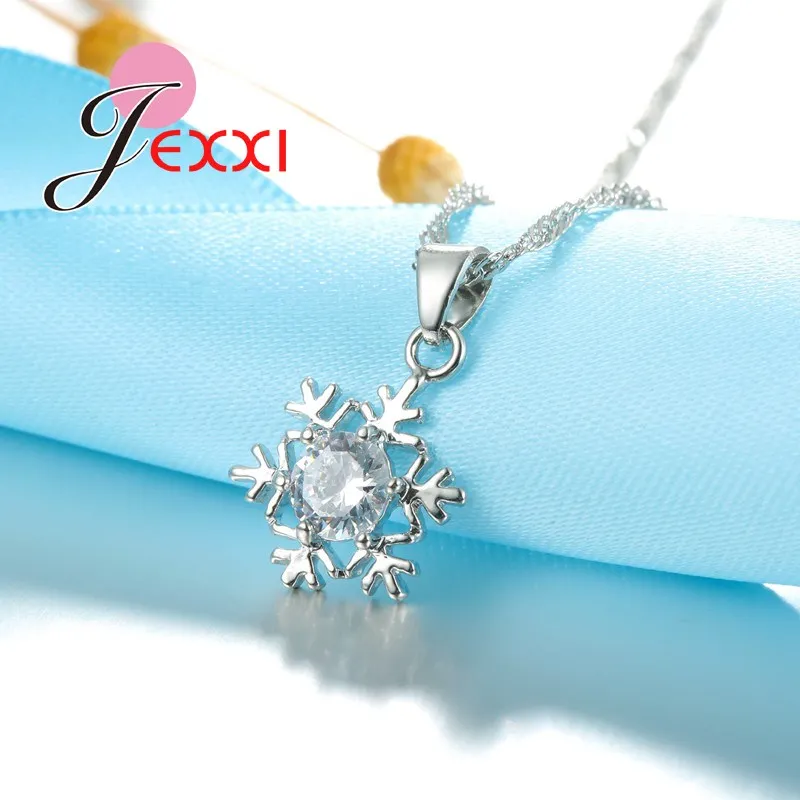 Exquisite Snowflake Cubic Zircon Pendant Necklace Earrings Set Trendy 925 Sterling Silver Jewelry Sets Women Wedding Party Gift - Image 2