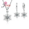 Exquisite Snowflake Cubic Zircon Pendant Necklace Earrings Set Trendy 925 Sterling Silver Jewelry Sets Women Wedding Party Gift