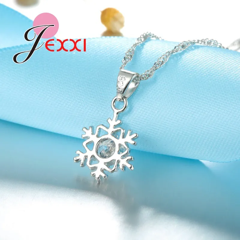 Exquisite Snowflake Cubic Zircon Pendant Necklace Earrings Set Trendy 925 Sterling Silver Jewelry Sets Women Wedding Party Gift - Image 4