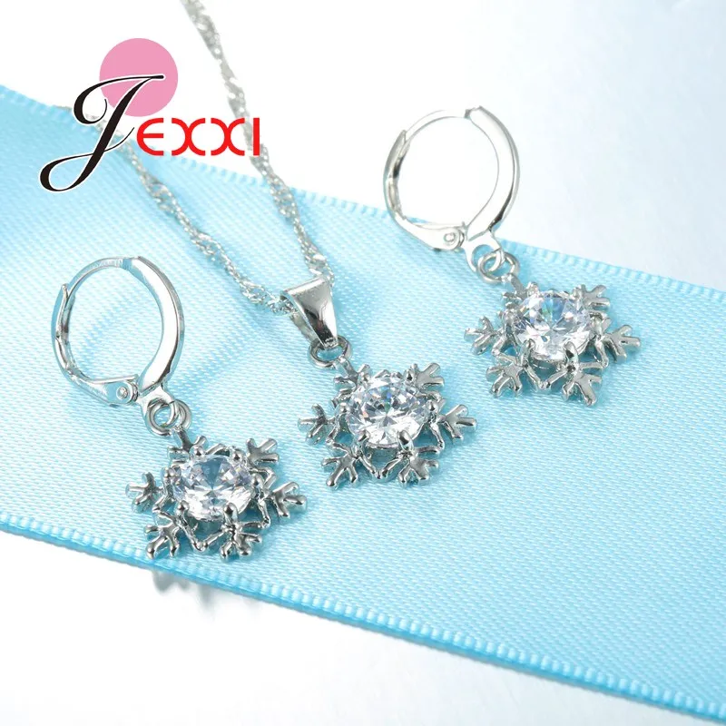Exquisite Snowflake Cubic Zircon Pendant Necklace Earrings Set Trendy 925 Sterling Silver Jewelry Sets Women Wedding Party Gift - Image 5