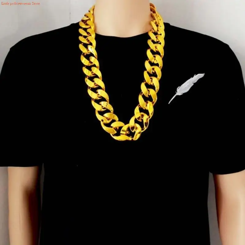 F92D Big Chunky Necklace Rapper Fake Gold Chain 90s Hip Hop Gold Plastic Necklace - Image 5