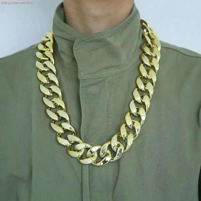 F92D Big Chunky Necklace Rapper Fake Gold Chain 90s Hip Hop Gold Plastic Necklace - Image 3