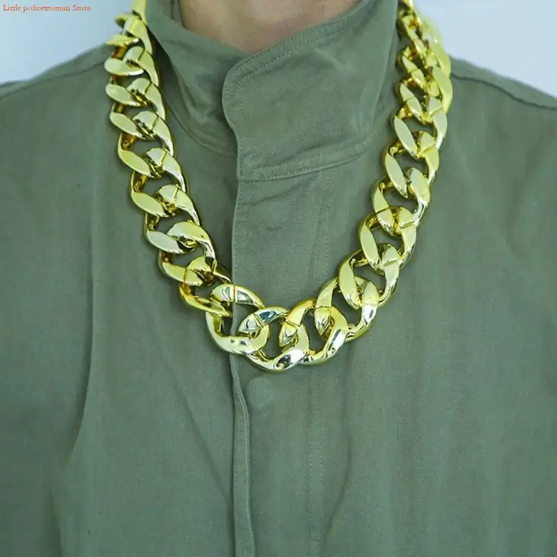 F92D Big Chunky Necklace Rapper Fake Gold Chain 90s Hip Hop Gold Plastic Necklace - Image 4