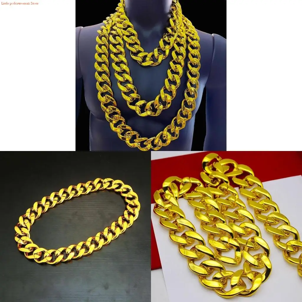 F92D Big Chunky Necklace Rapper Fake Gold Chain 90s Hip Hop Gold Plastic Necklace