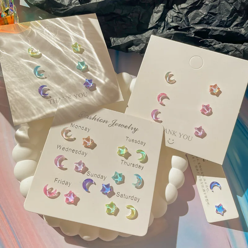 Fantastic Fairy Colorful Star Moon Stud Earrings Set Women Y2K Pink Purple Transparent Cute Earring 2023 New Jewelry Girls Gift - Image 3