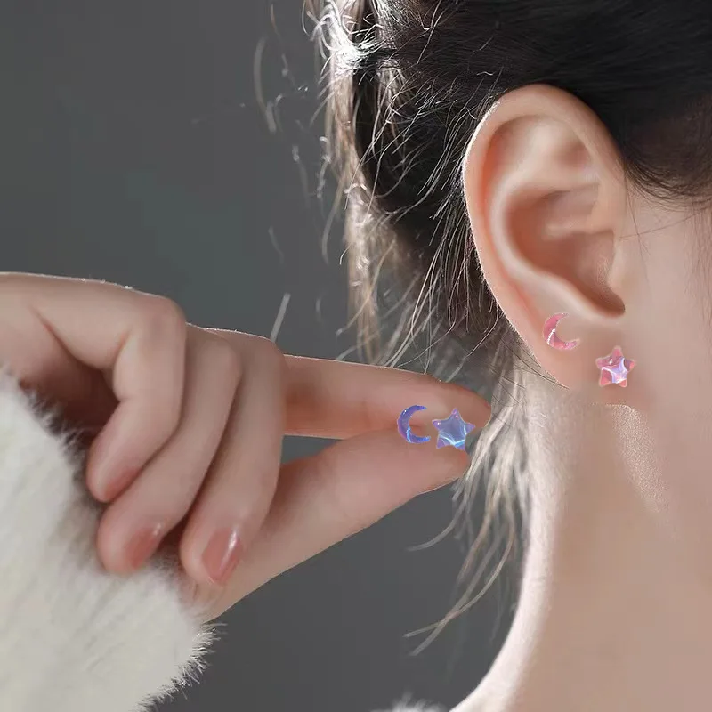 Fantastic Fairy Colorful Star Moon Stud Earrings Set Women Y2K Pink Purple Transparent Cute Earring 2023 New Jewelry Girls Gift - Image 4