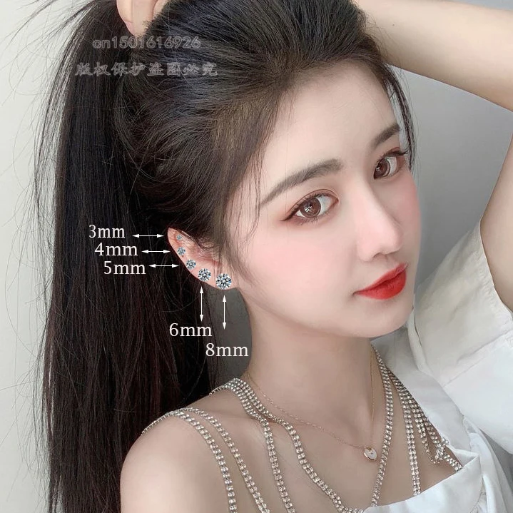 Fashion 1pair/2pcs Women Round Crystal Zirconia Stud Earrings New Surgical Steel Luxury Jewelry Clear Rhinestone Unisex Piercing - Image 2