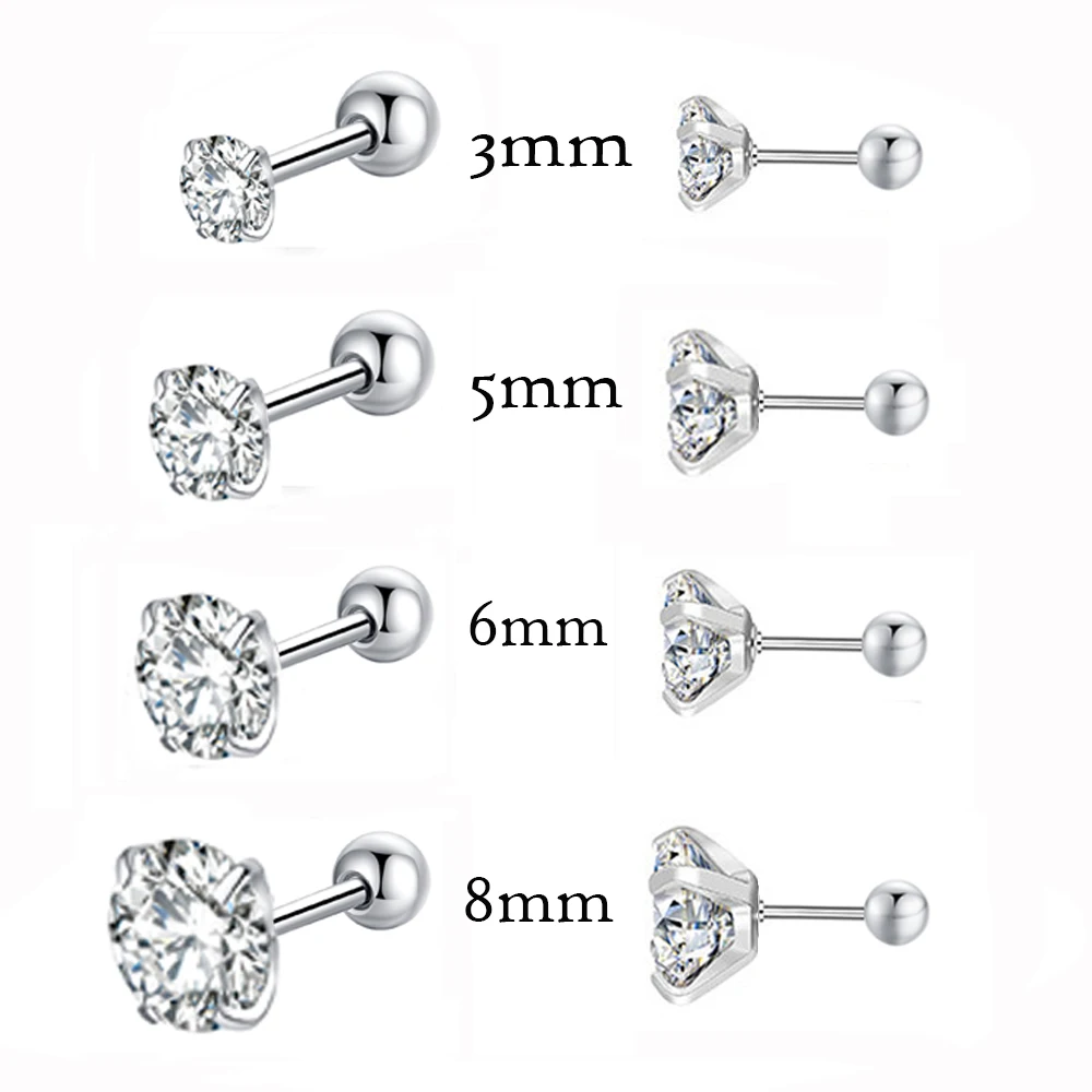 Fashion 1pair/2pcs Women Round Crystal Zirconia Stud Earrings New Surgical Steel Luxury Jewelry Clear Rhinestone Unisex Piercing - Image 6