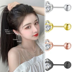 Fashion 1pair/2pcs Women Round Crystal Zirconia Stud Earrings New Surgical Steel Luxury Jewelry Clear Rhinestone Unisex Piercing