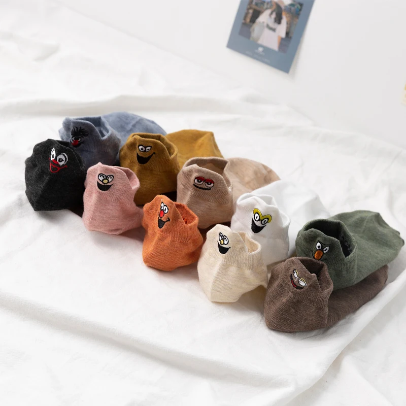 Fashion Ankle Socks Women Smile Embroidered Candy Color Cotton Casual Solid Funny Cute Cartoon Slipper Ear Girl Calcetines Mujer - Image 4