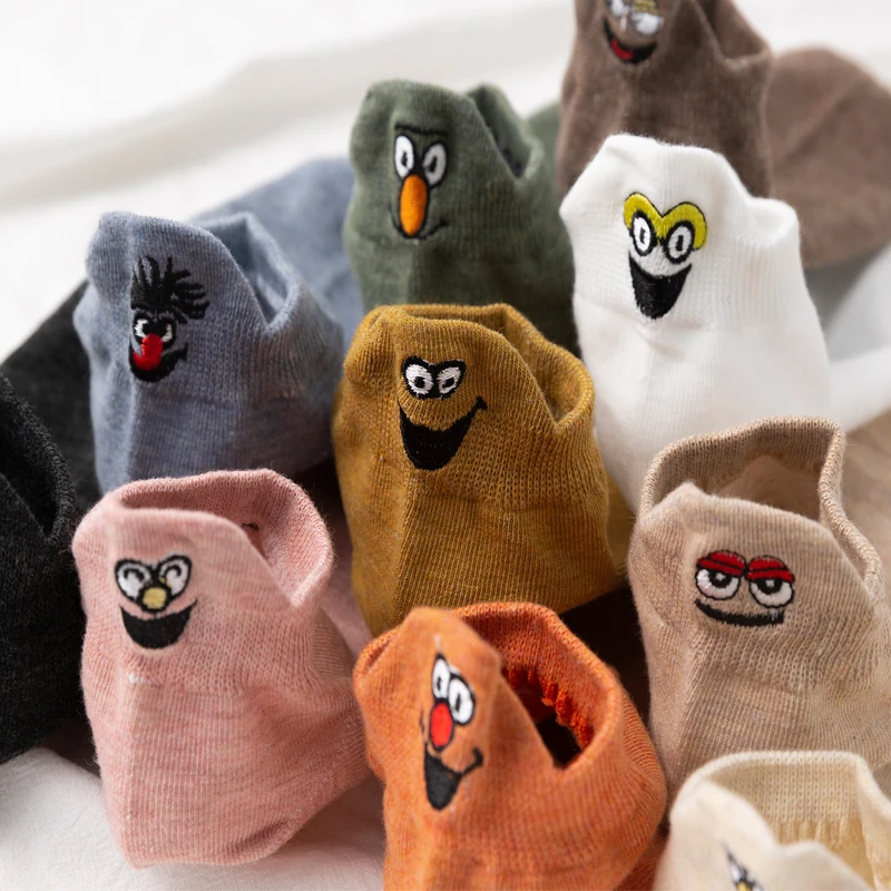 Fashion Ankle Socks Women Smile Embroidered Candy Color Cotton Casual Solid Funny Cute Cartoon Slipper Ear Girl Calcetines Mujer - Image 3
