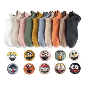 Fashion Ankle Socks Women Smile Embroidered Candy Color Cotton Casual Solid Funny Cute Cartoon Slipper Ear Girl Calcetines Mujer