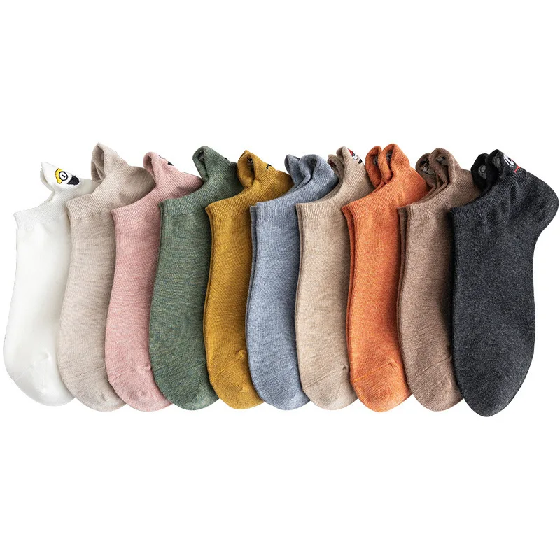 Fashion Ankle Socks Women Smile Embroidered Candy Color Cotton Casual Solid Funny Cute Cartoon Slipper Ear Girl Calcetines Mujer - Image 6