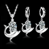 Fashion Austrian Crystal Jewelry Set 925 Sterling Silver Sweet Dolphin Pendant Necklace Loop Earrings Sets for Women