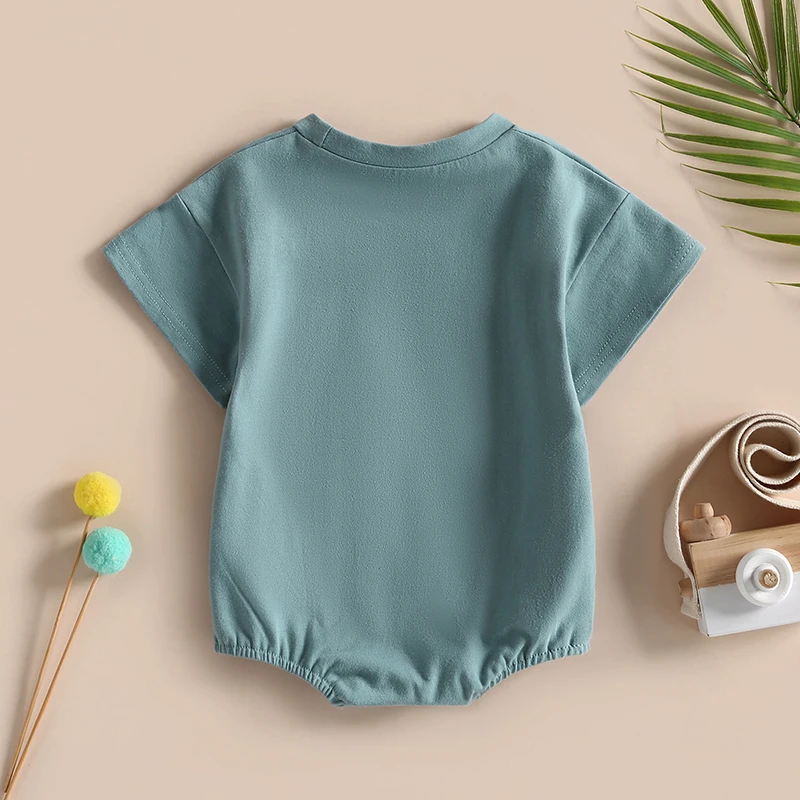 Fashion Baby Boy Girl Solid Color Short Sleeve Pocket Rompers Casual Summer Baby Jumpsuits Clothes Infant Playsuit Clothing - Image 3