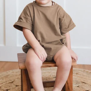 Fashion Baby Boy Girl Solid Color Short Sleeve Pocket Rompers Casual Summer Baby Jumpsuits Clothes Infant Playsuit Clothing