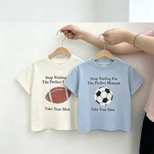 Fashion Casual Clothes Crewneck Pullovers Cotton Short-sleeved Tops Outer Wear Boys Toddler New Design Tees Printing Base Shirt