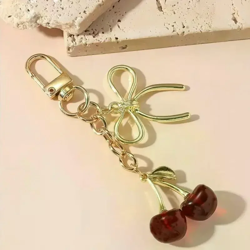 Fashion Cherry Bow Keychain Cute Bag Pendant Keyring For Women Girls Jewelry Bag Accessories Gift - Image 2