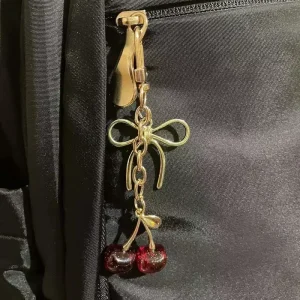 Fashion Cherry Bow Keychain Cute Bag Pendant Keyring For Women Girls Jewelry Bag Accessories Gift