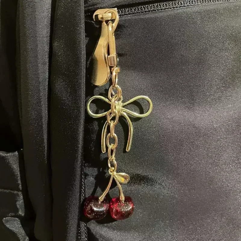 Fashion Cherry Bow Keychain Cute Bag Pendant Keyring For Women Girls Jewelry Bag Accessories Gift